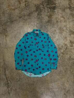 Vintage Wrangler Western Shirt Made in USA Brushpopper Aztec Teal Cowboy Cut